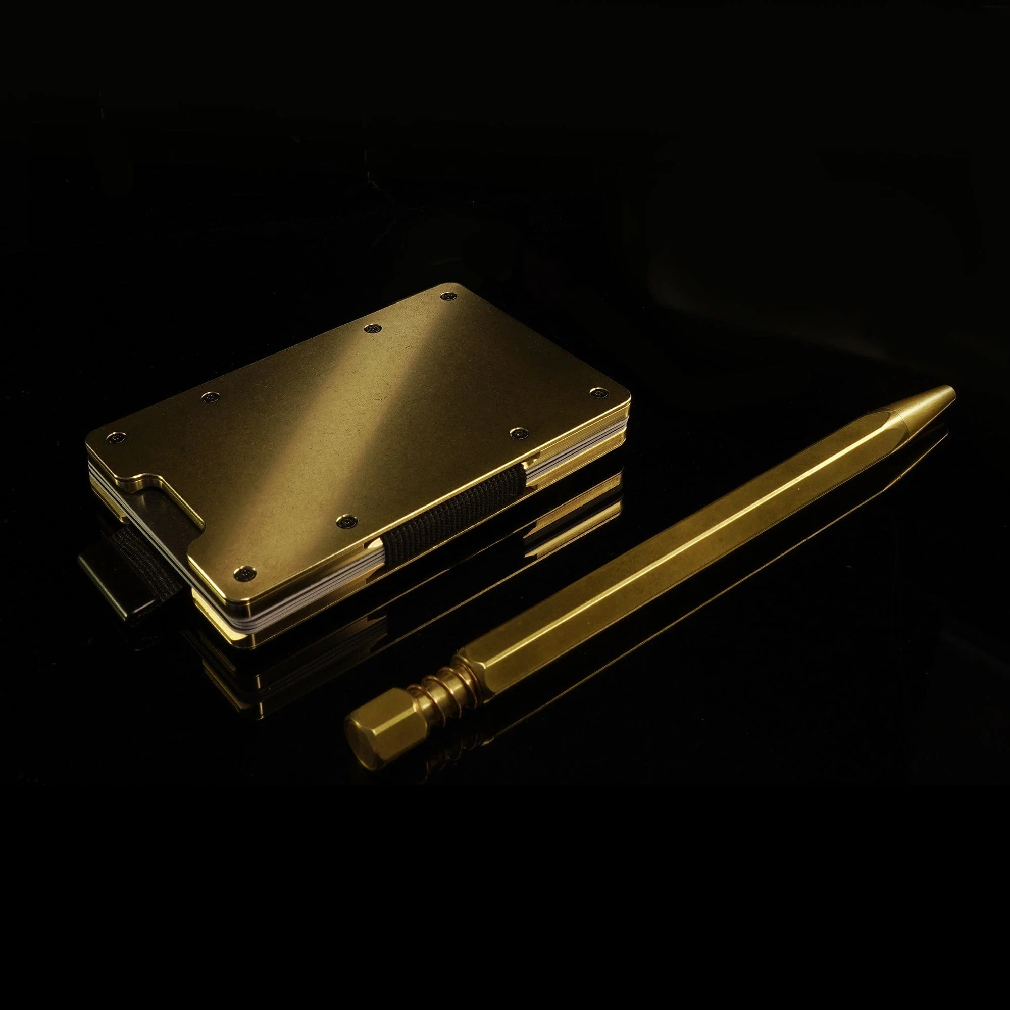Stonewashed Brass | Slide ONE Wallet + Brass Cash Clip - Image 11